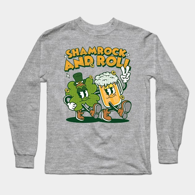 Shamrock and roll st patricks day retro cartoon Long Sleeve T-Shirt by opippi